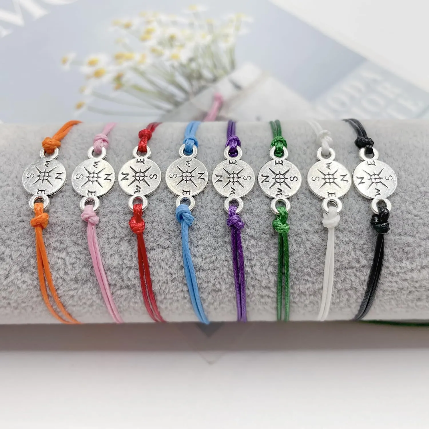 Multicolor Compass Braided String Bracelets Handmade Adjustable Waterproof Rope Blessing Bangle for Women Men Graduate Gifts