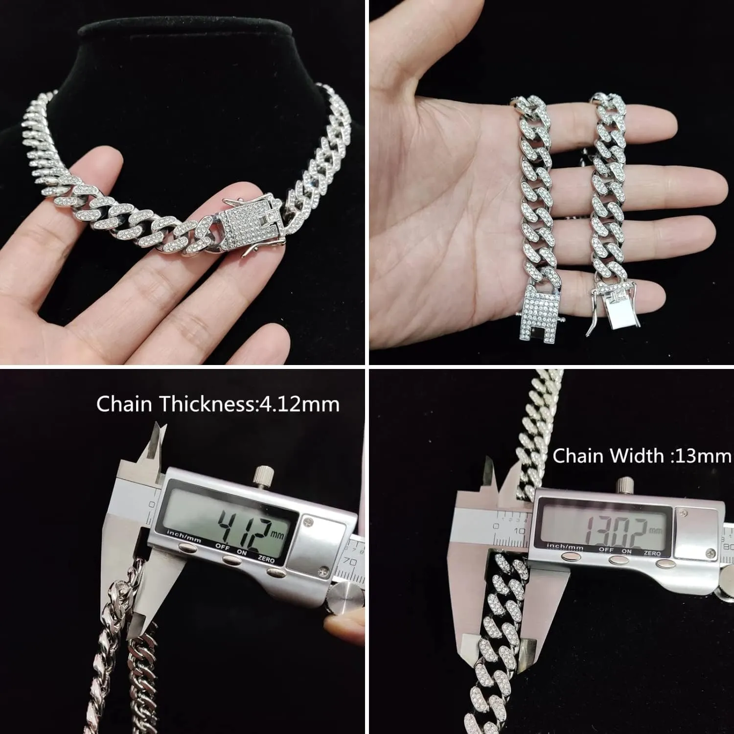 N-Made Beautiful Hip Hop Never Give Up Iced Out Pendant Necklace, Cuban Chain Width 13mm