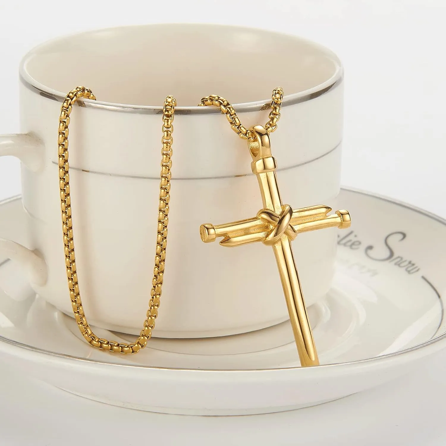 Nail Cross Pendant Necklace for Men Women Stainless Steel Cross Necklace for Male Jewelry