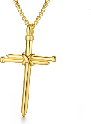 Nail Cross Pendant Necklace for Men Women Stainless Steel Cross Necklace for Male Jewelry