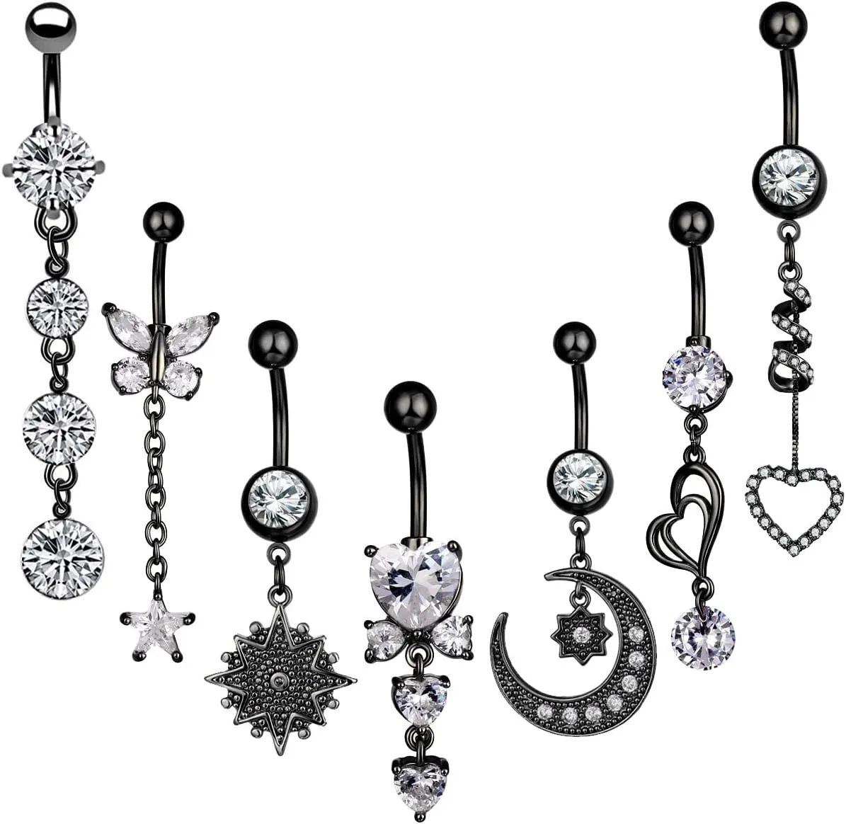 NASAMA 14G Stainless Steel Belly Button Rings for Women CZ Navel Body Piercing Jewelry
