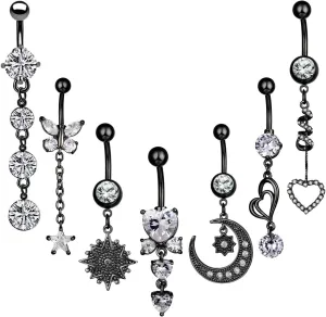 NASAMA 14G Stainless Steel Belly Button Rings for Women CZ Navel Body Piercing Jewelry