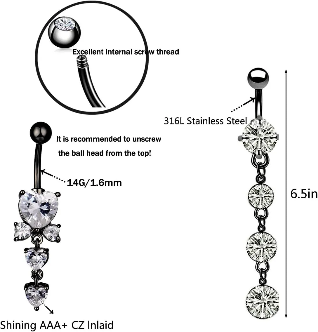 NASAMA 14G Stainless Steel Belly Button Rings for Women CZ Navel Body Piercing Jewelry