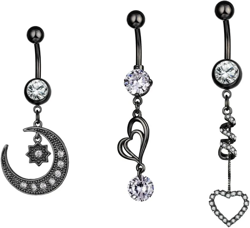 NASAMA 14G Stainless Steel Belly Button Rings for Women CZ Navel Body Piercing Jewelry