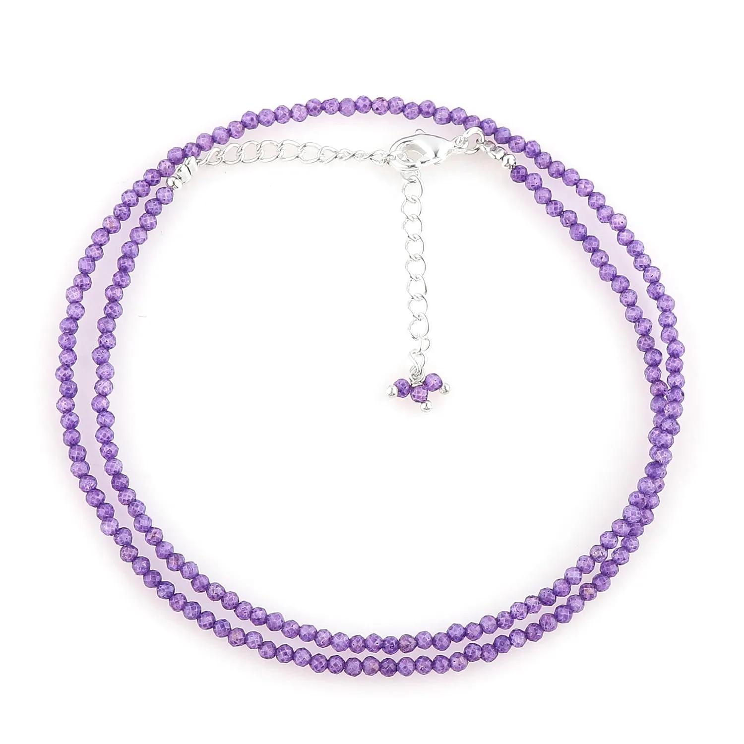 Natural Amethyst Gemstone Micro Beads Dainty Choker Necklace Jewelry for Women Healing Crystals Birthstone Gift for Her Silver Plated Chain 18 inch