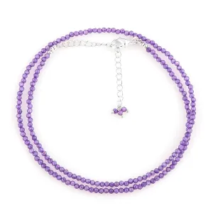 Natural Amethyst Gemstone Micro Beads Dainty Choker Necklace Jewelry for Women Healing Crystals Birthstone Gift for Her Silver Plated Chain 18 inch