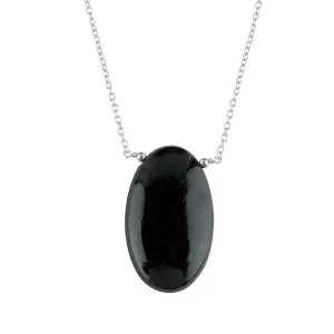 Natural Black Tourmaline Oval Cabochon Necklace, Gemstone Pendant Necklace, Genuine Gemstone, Birthstone, Gift for Her, Healing Stone, 18 Inch