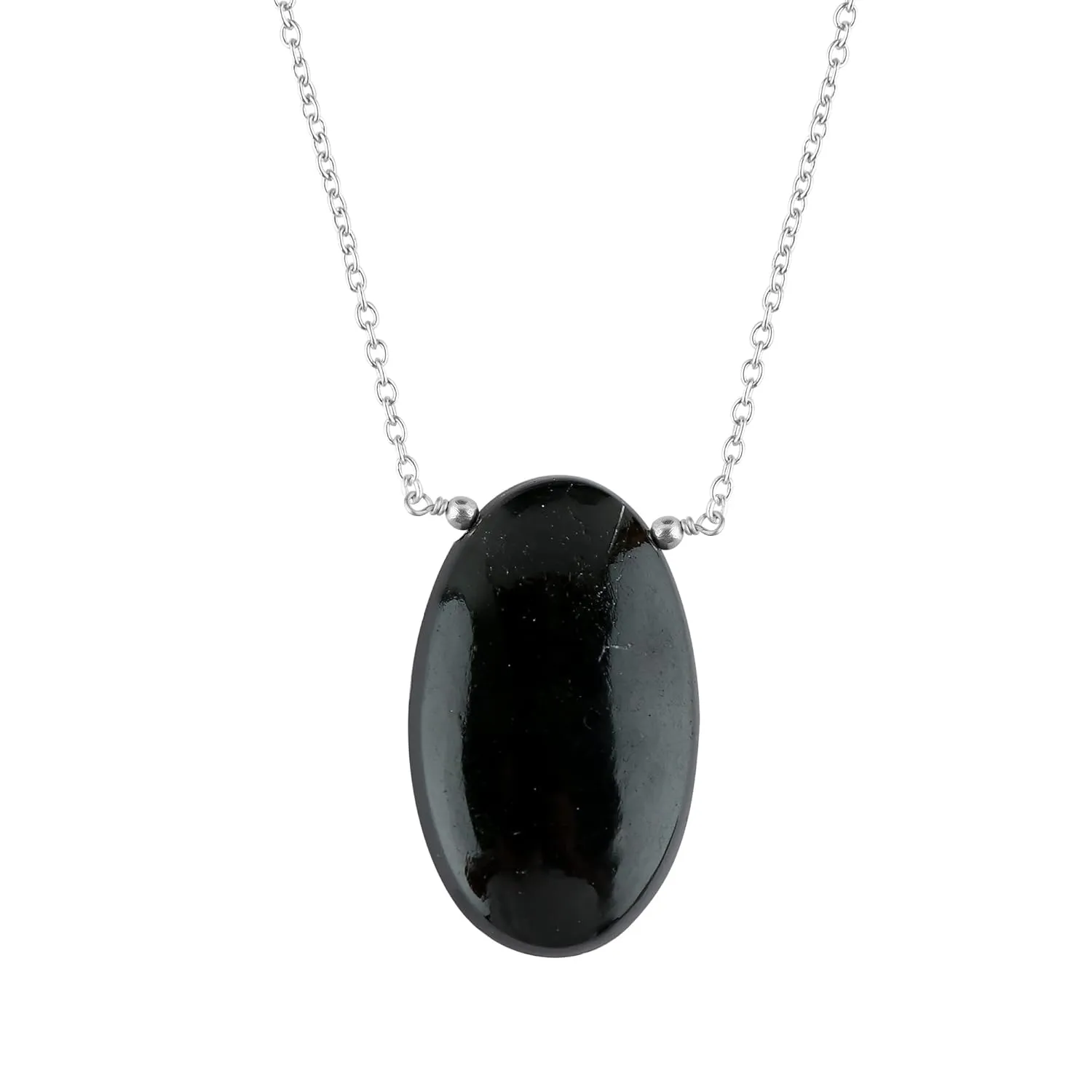 Natural Black Tourmaline Oval Cabochon Necklace, Gemstone Pendant Necklace, Genuine Gemstone, Birthstone, Gift for Her, Healing Stone, 18 Inch