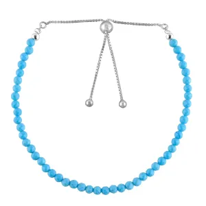 Natural Blue Magnesite Gemstones Bolo Bracelet, Micro-Faceted Beads, Chakra Healing Crystals, Silver Plated, Adjustable Slider Chain, Minimalist, Women Jewelry, Valentine Gifts, Size 10"