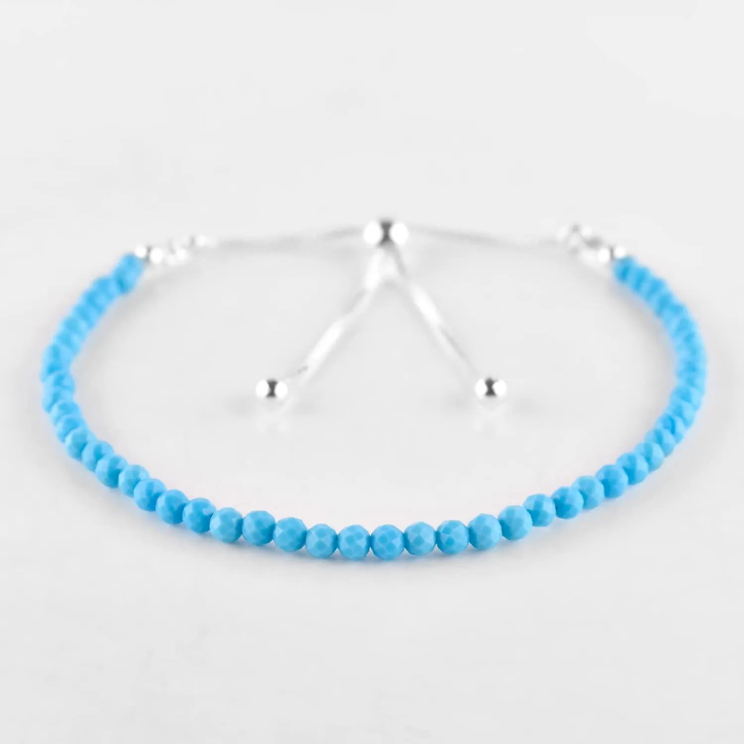 Natural Blue Magnesite Gemstones Bolo Bracelet, Micro-Faceted Beads, Chakra Healing Crystals, Silver Plated, Adjustable Slider Chain, Minimalist, Women Jewelry, Valentine Gifts, Size 10"