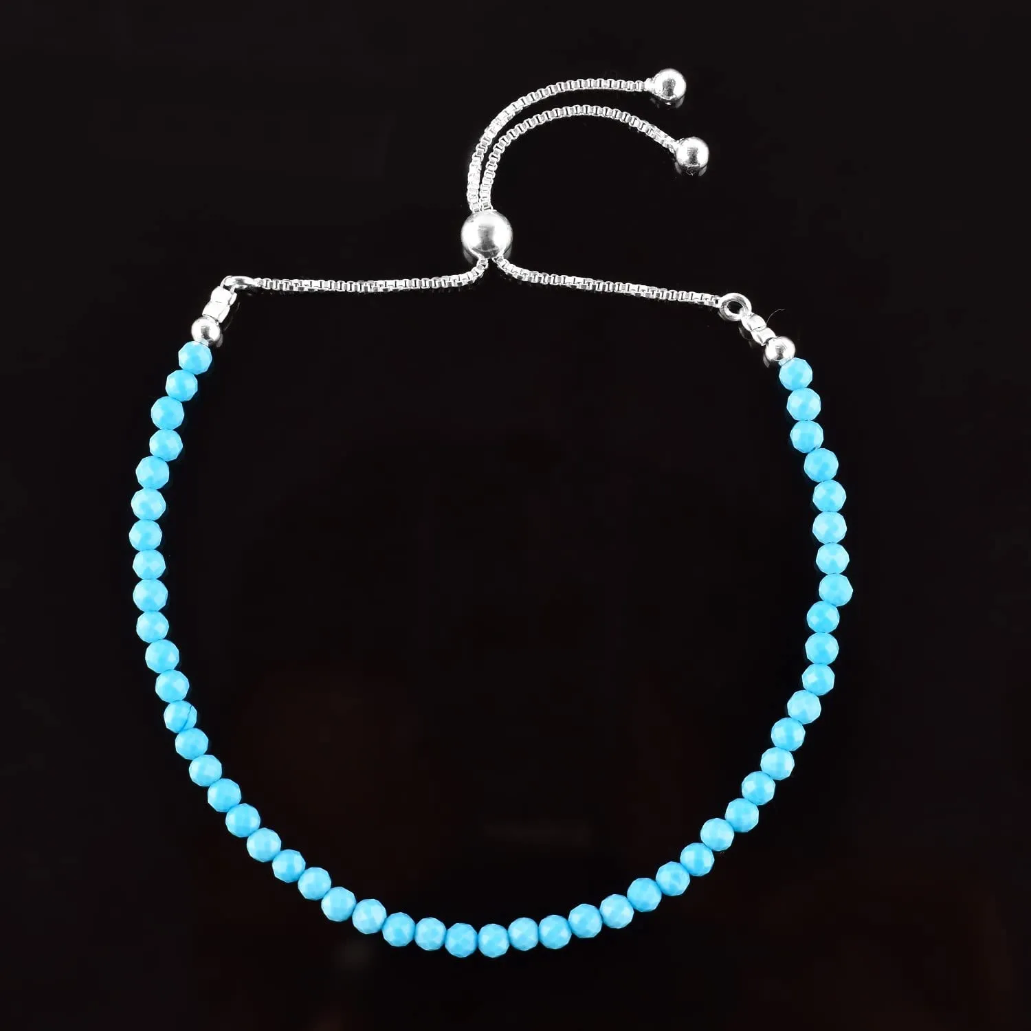 Natural Blue Magnesite Gemstones Bolo Bracelet, Micro-Faceted Beads, Chakra Healing Crystals, Silver Plated, Adjustable Slider Chain, Minimalist, Women Jewelry, Valentine Gifts, Size 10"