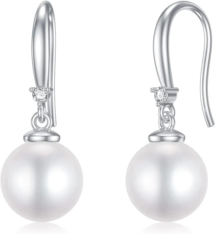 Natural Diamond Pearl Earrings/Cat Pearl Stud for Women Sterling Silver Diamond Freshwater Cultured Pearl Dangle Earrings for Women