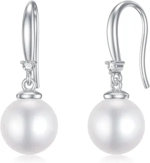 Natural Diamond Pearl Earrings/Cat Pearl Stud for Women Sterling Silver Diamond Freshwater Cultured Pearl Dangle Earrings for Women