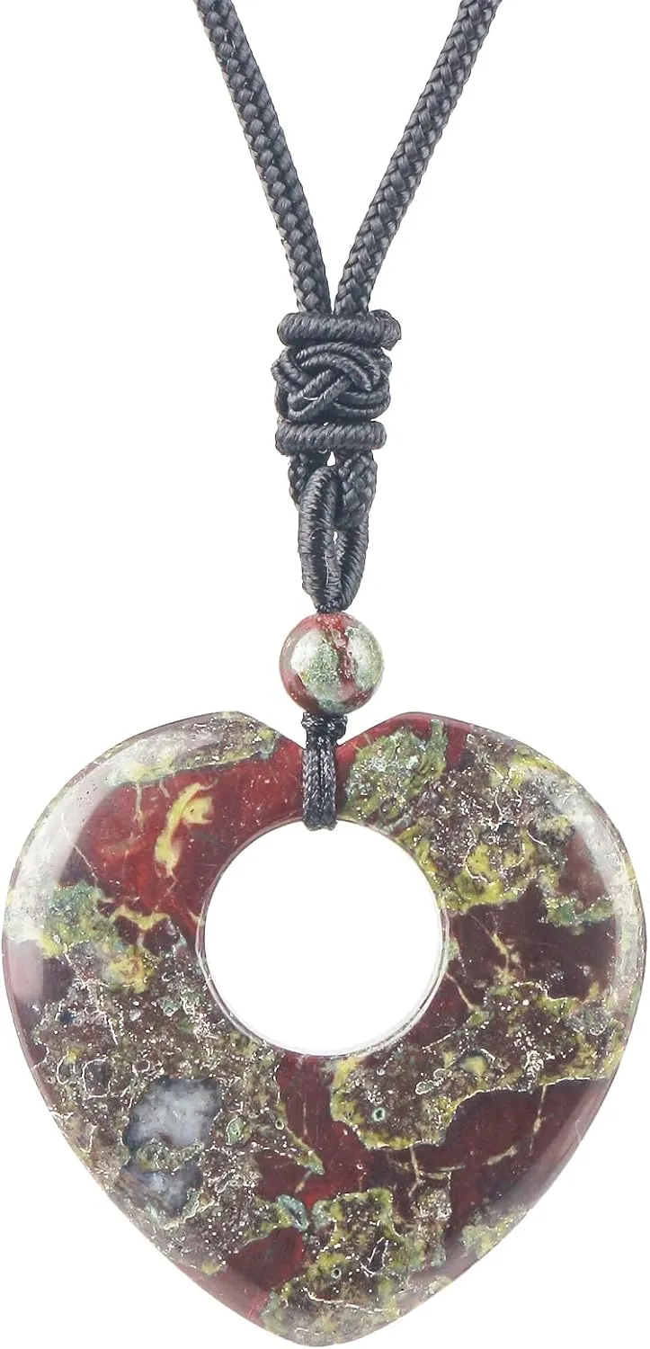 Natural Gemstone Heart-Shaped Donut Necklace for Women Men, Hand Made Healing Lucky Stone Chain Pendant Necklaces Adjustable 18-29