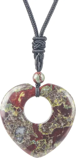 Natural Gemstone Heart-Shaped Donut Necklace for Women Men, Hand Made Healing Lucky Stone Chain Pendant Necklaces Adjustable 18-29
