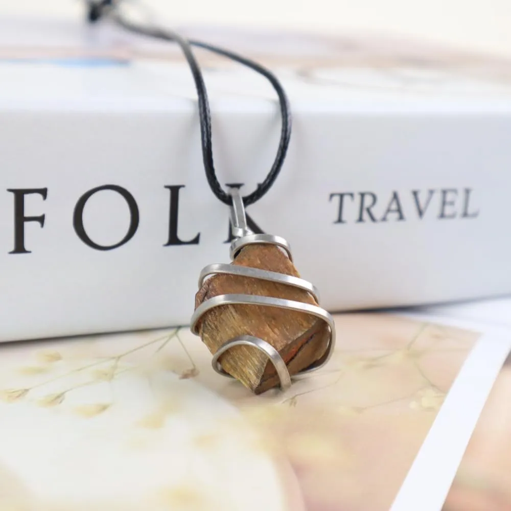 Natural Gemstone Pendant Necklace For Men & Women Spiritual Jewelry Wire Wrapped Gemstone Chakra Necklaces Real Stones For Him & Her