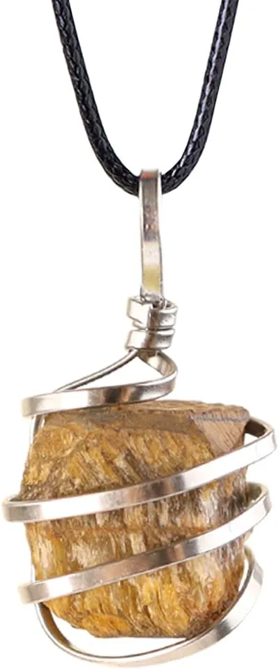 Natural Gemstone Pendant Necklace For Men & Women Spiritual Jewelry Wire Wrapped Gemstone Chakra Necklaces Real Stones For Him & Her