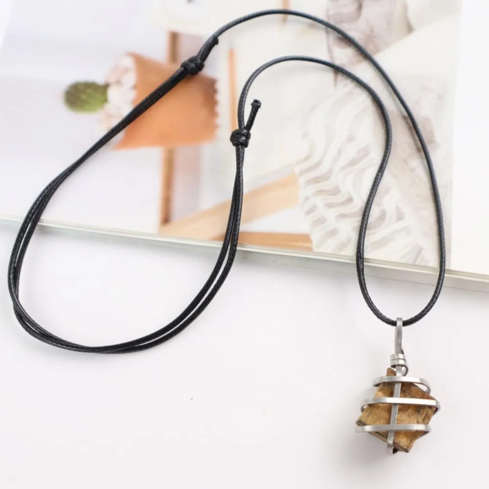Natural Gemstone Pendant Necklace For Men & Women Spiritual Jewelry Wire Wrapped Gemstone Chakra Necklaces Real Stones For Him & Her