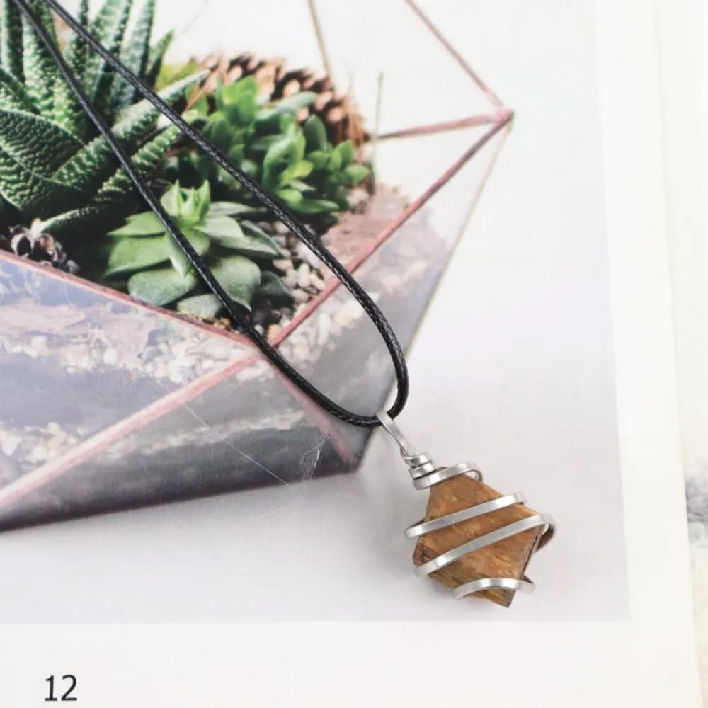 Natural Gemstone Pendant Necklace For Men & Women Spiritual Jewelry Wire Wrapped Gemstone Chakra Necklaces Real Stones For Him & Her
