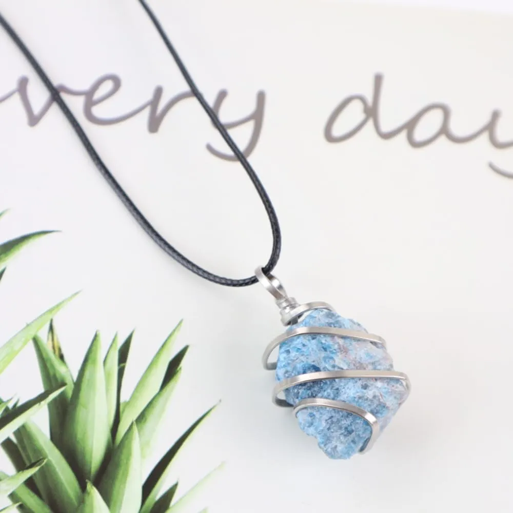 Natural Gemstone Pendant Necklace For Men & Women Spiritual Jewelry Wire Wrapped Gemstone Chakra Necklaces Real Stones For Him & Her