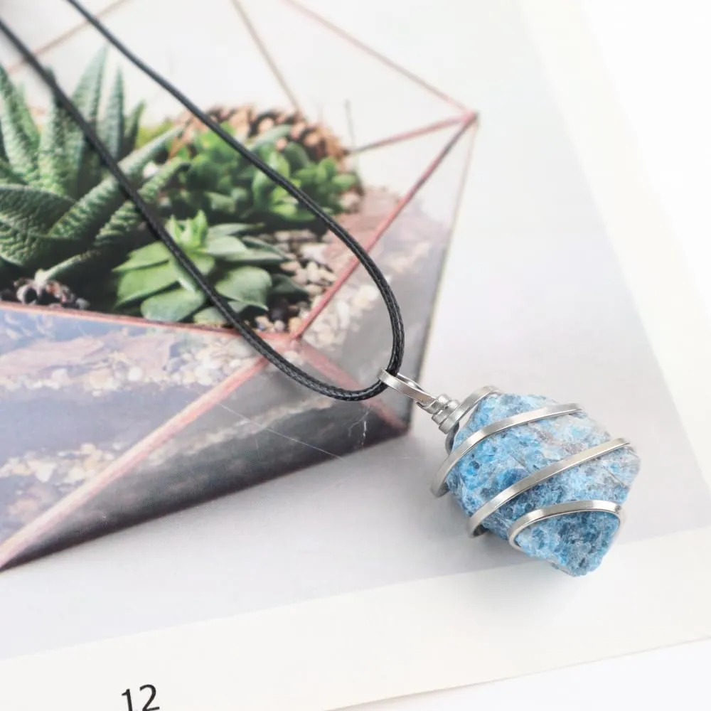 Natural Gemstone Pendant Necklace For Men & Women Spiritual Jewelry Wire Wrapped Gemstone Chakra Necklaces Real Stones For Him & Her