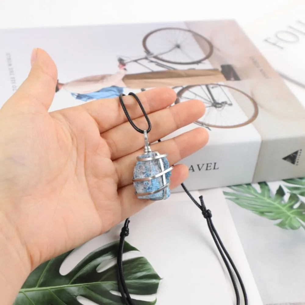 Natural Gemstone Pendant Necklace For Men & Women Spiritual Jewelry Wire Wrapped Gemstone Chakra Necklaces Real Stones For Him & Her
