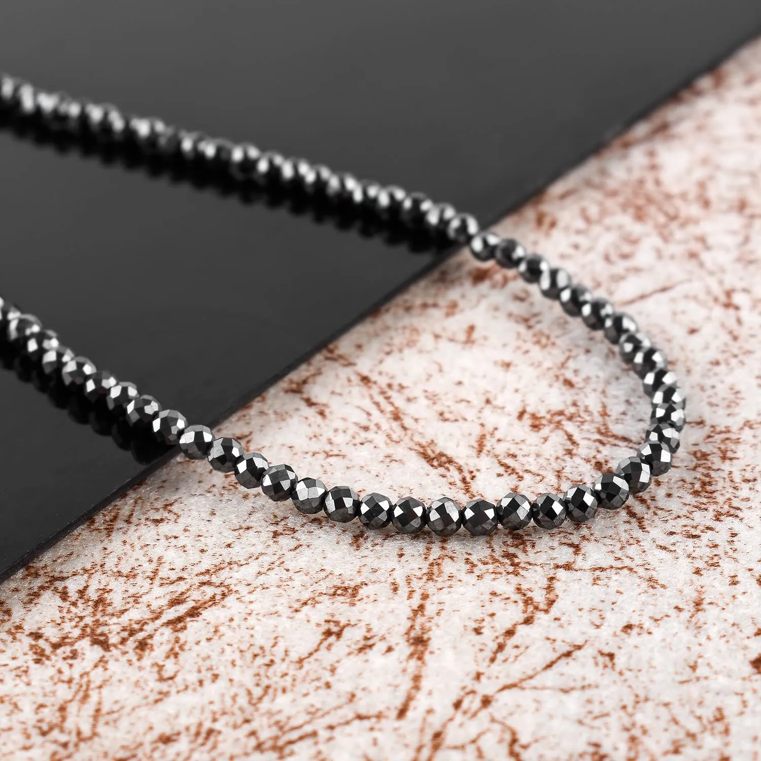 Natural Hematite Gemstones Choker Necklaces, Micro-Faceted Beads, Chakra Healing Crystals, Silver Plated Chain, Handmade, Minimalist, Women Jewelry, Valentine Gifts, 18"
