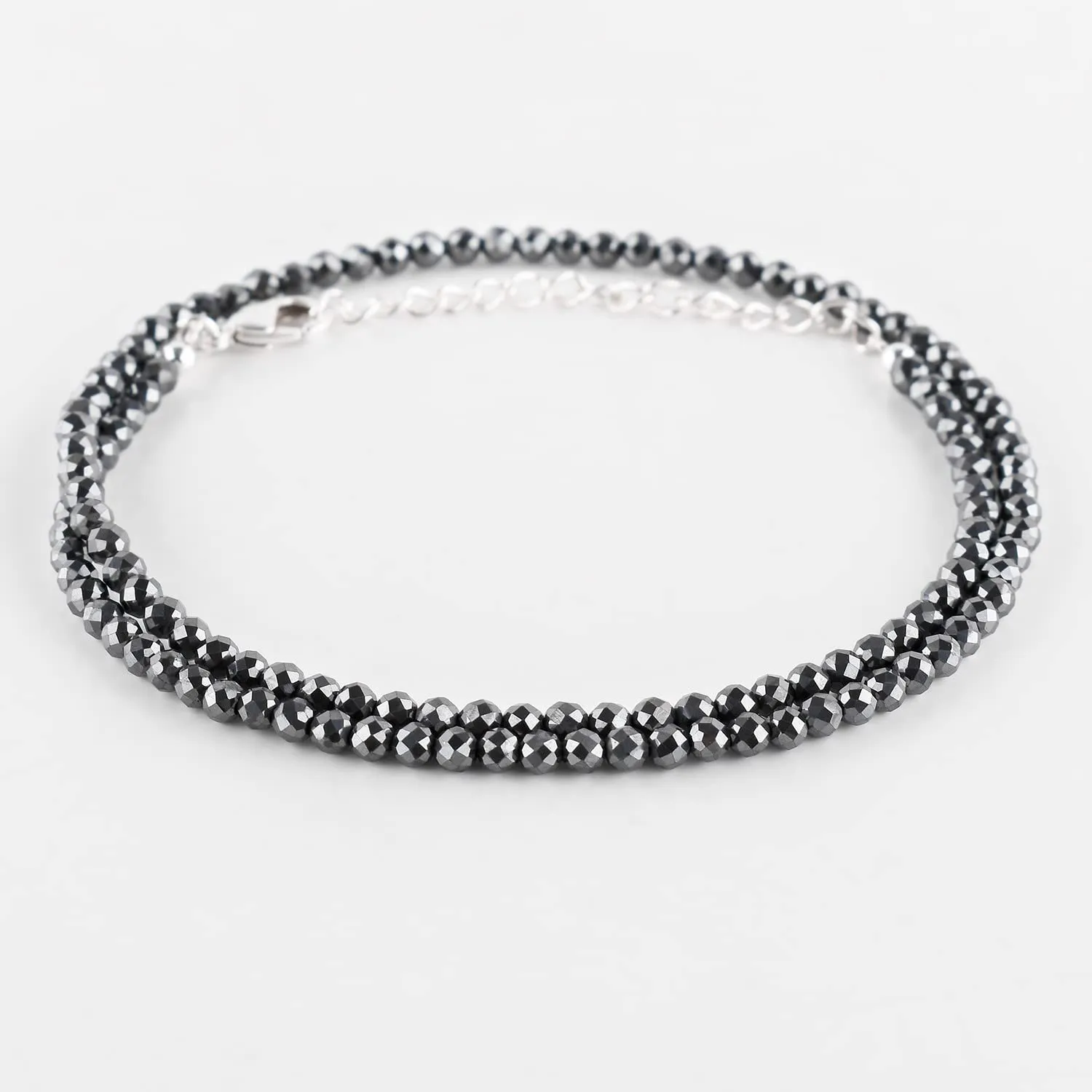 Natural Hematite Gemstones Choker Necklaces, Micro-Faceted Beads, Chakra Healing Crystals, Silver Plated Chain, Handmade, Minimalist, Women Jewelry, Valentine Gifts, 18"
