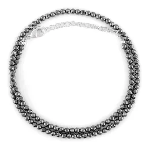 Natural Hematite Gemstones Choker Necklaces, Micro-Faceted Beads, Chakra Healing Crystals, Silver Plated Chain, Handmade, Minimalist, Women Jewelry, Valentine Gifts, 18"