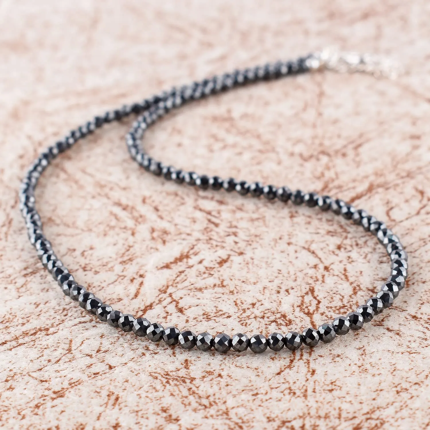 Natural Hematite Gemstones Choker Necklaces, Micro-Faceted Beads, Chakra Healing Crystals, Silver Plated Chain, Handmade, Minimalist, Women Jewelry, Valentine Gifts, 18"