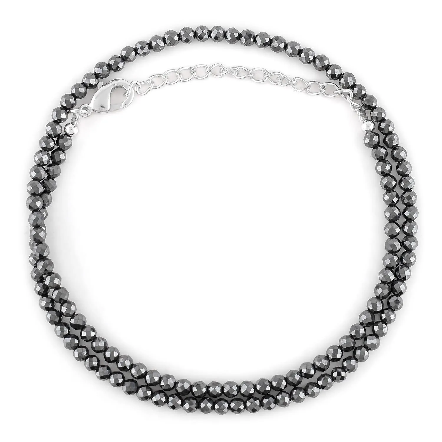Natural Hematite Gemstones Choker Necklaces, Micro-Faceted Beads, Chakra Healing Crystals, Silver Plated Chain, Handmade, Minimalist, Women Jewelry, Valentine Gifts, 18"
