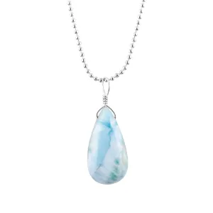 Natural Larimar Gemstones Pendant Necklace, Pear Cabochon, Energy Healing Crystals, Silver Plated Chain, Birthstones, Handmade, Women Jewelry, Valentine Gifts, Size 18inch