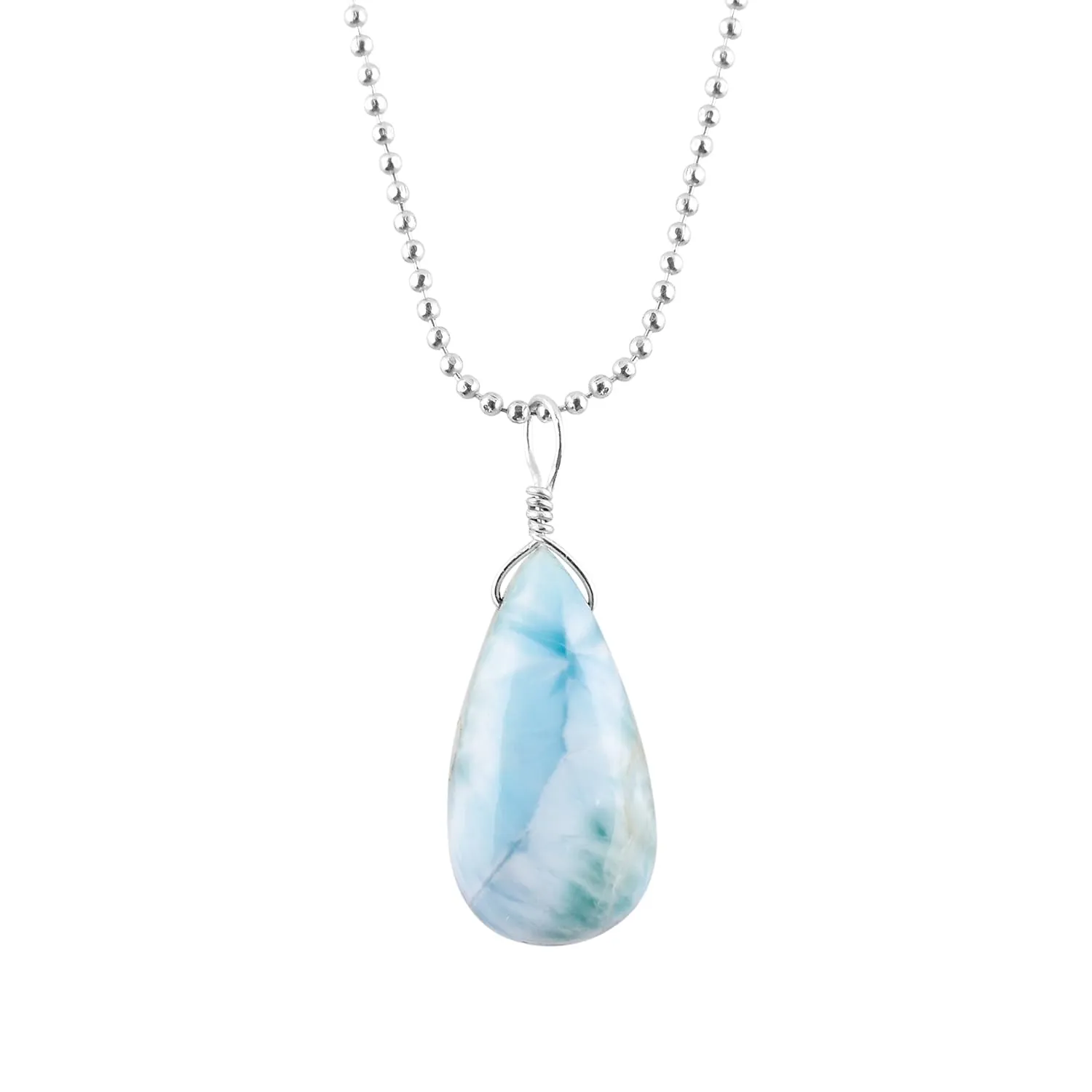 Natural Larimar Gemstones Pendant Necklace, Pear Cabochon, Energy Healing Crystals, Silver Plated Chain, Birthstones, Handmade, Women Jewelry, Valentine Gifts, Size 18inch