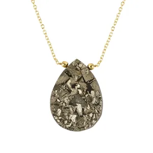 Natural Pyrite Druzy Pear Cabochon Necklace, Gemstone Pendant Necklace, Genuine Gemstone, Birthstone, Gift for Her, Healing Stone, 18 Inch
