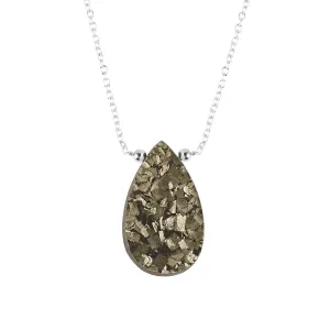 Natural Pyrite Druzy Pear Cabochon Necklace, Gemstone Pendant Necklace, Genuine Gemstone, Birthstone, Gift for Her, Healing Stone, 18 Inch