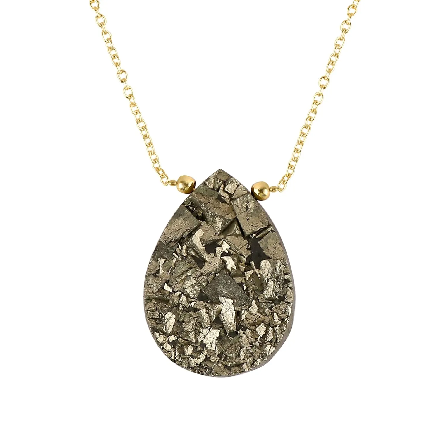 Natural Pyrite Druzy Pear Cabochon Necklace, Gemstone Pendant Necklace, Genuine Gemstone, Birthstone, Gift for Her, Healing Stone, 18 Inch