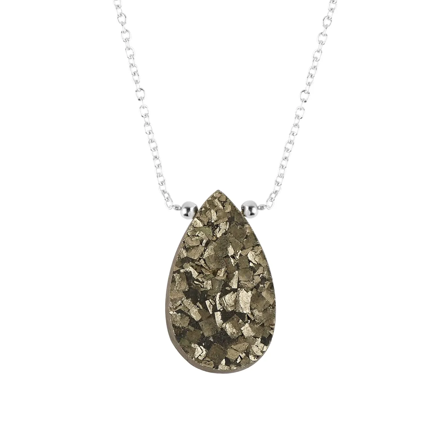 Natural Pyrite Druzy Pear Cabochon Necklace, Gemstone Pendant Necklace, Genuine Gemstone, Birthstone, Gift for Her, Healing Stone, 18 Inch