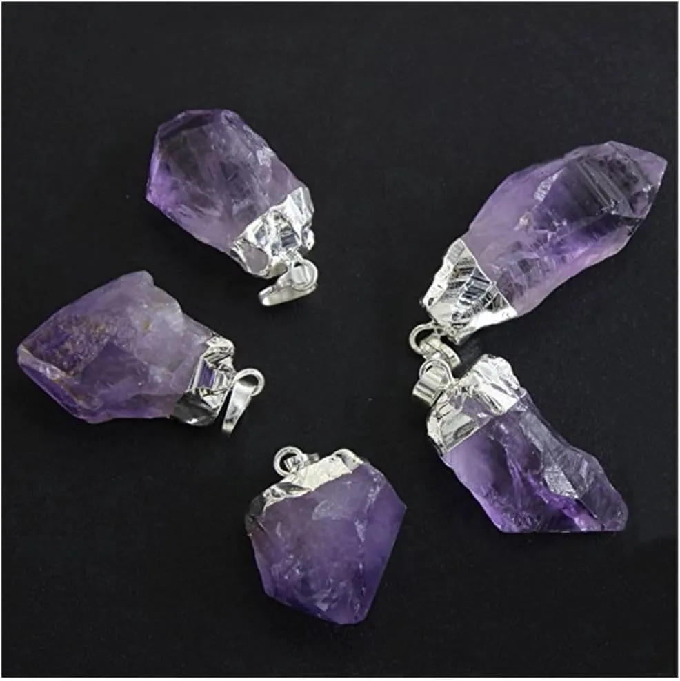 Natural Raw Purple Amethyst Crystal Gemstone Necklace 18 inch Free Form Rough Healing Crystal Stone Chakra Stone Stainless Steel Chain Tarnish Resistant Women Jewelry