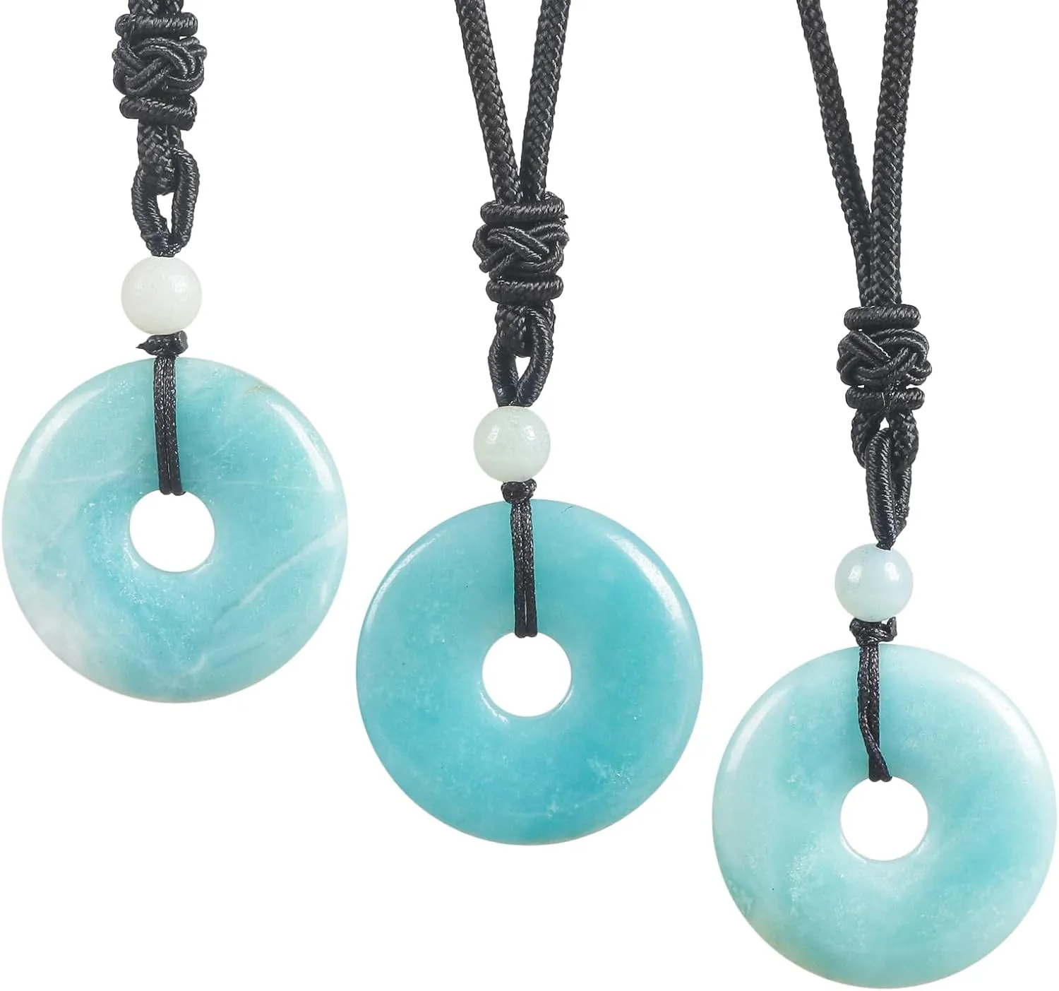 Natural Round Stone Donut Necklace for Women Men, Hand Made Healing Crystal Lucky Pendant Necklaces Adjustable 18-29 Inches