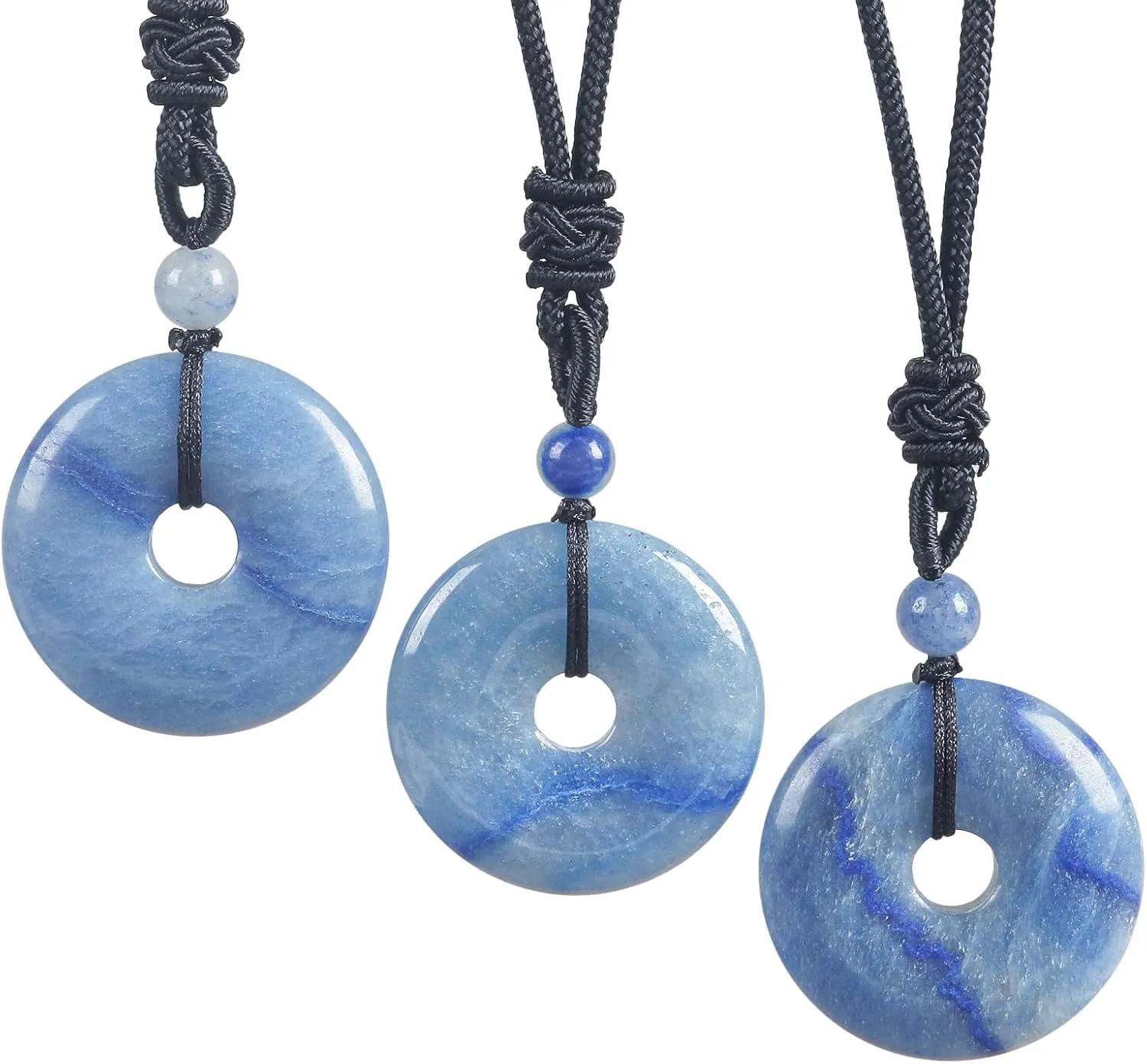 Natural Round Stone Donut Necklace for Women Men, Hand Made Healing Crystal Lucky Pendant Necklaces Adjustable 18-29 Inches