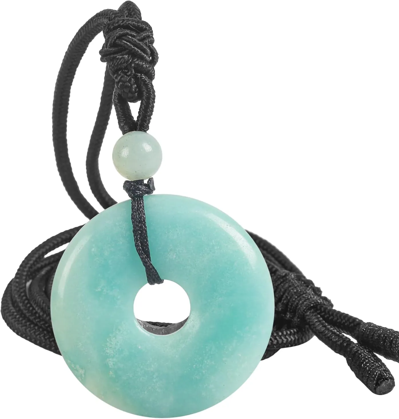 Natural Round Stone Donut Necklace for Women Men, Hand Made Healing Crystal Lucky Pendant Necklaces Adjustable 18-29 Inches