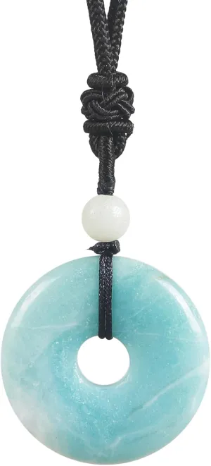 Natural Round Stone Donut Necklace for Women Men, Hand Made Healing Crystal Lucky Pendant Necklaces Adjustable 18-29 Inches