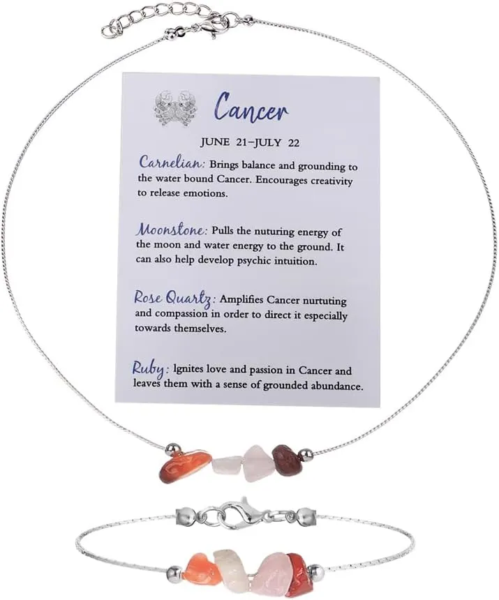 Natural Stone 12 Constellation Raw Zodiac Choker Necklace And Bracelet With Card Healing Chakra Crystals Zodiac Necklace Horoscope Astrology Jewelry
