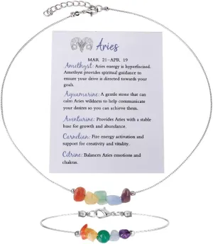 Natural Stone 12 Constellation Raw Zodiac Choker Necklace And Bracelet With Card Healing Chakra Crystals Zodiac Necklace Horoscope Astrology Jewelry
