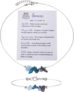 Natural Stone 12 Constellation Raw Zodiac Choker Necklace And Bracelet With Card Healing Chakra Crystals Zodiac Necklace Horoscope Astrology Jewelry