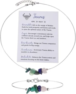 Natural Stone 12 Constellation Raw Zodiac Choker Necklace And Bracelet With Card Healing Chakra Crystals Zodiac Necklace Horoscope Astrology Jewelry