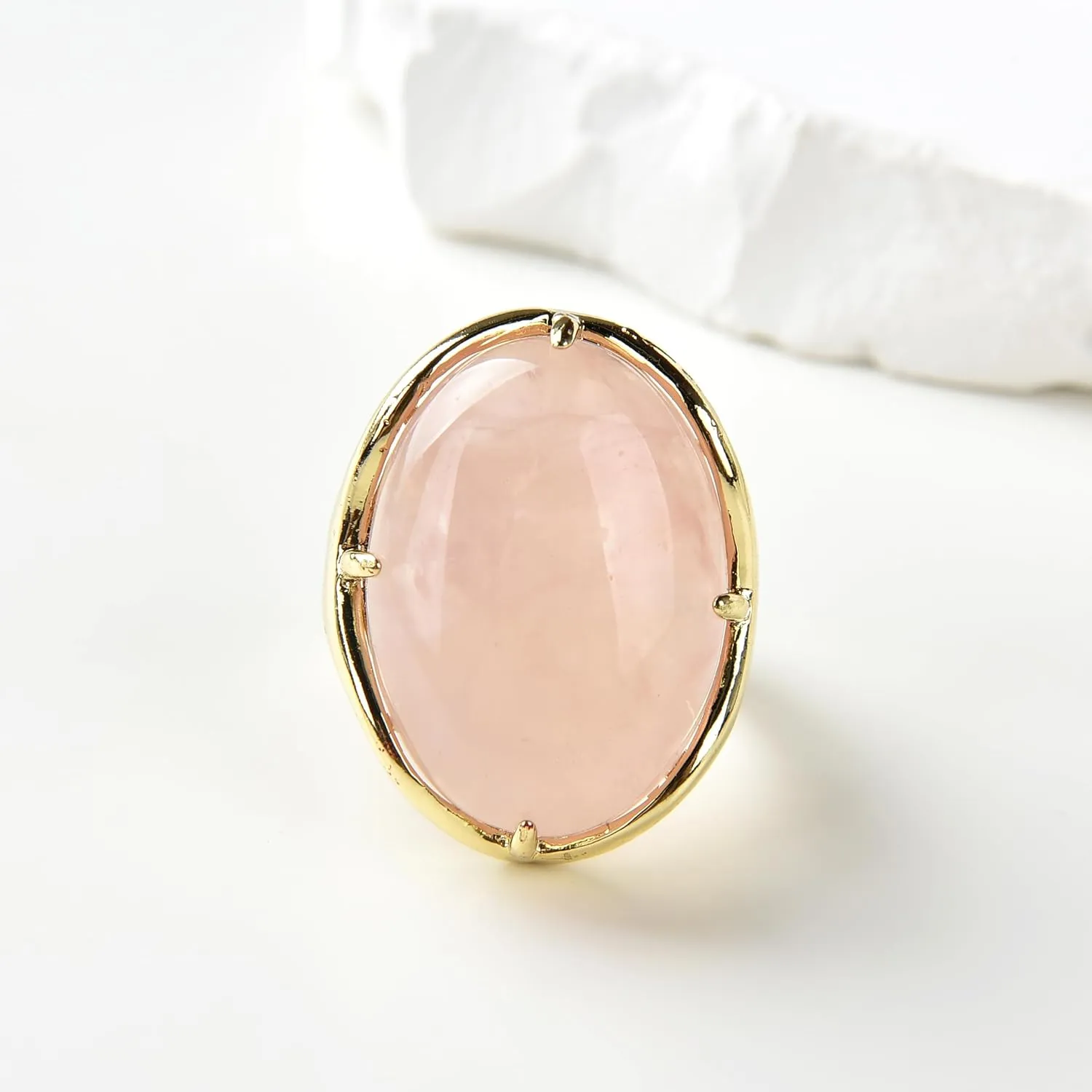 Natural Stone Adjustable Finger Rings Semi Precious Oval Shaped Gemstone Jewelry For Women Anniversary Birthday Wedding Gift