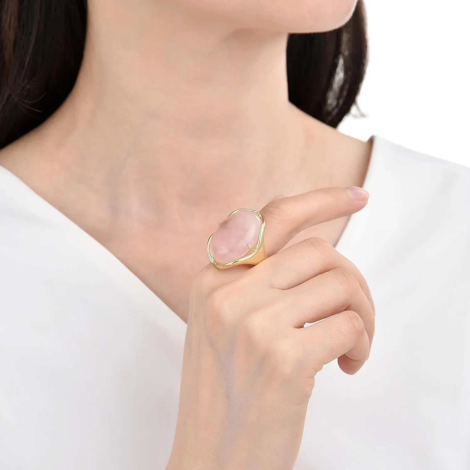 Natural Stone Adjustable Finger Rings Semi Precious Oval Shaped Gemstone Jewelry For Women Anniversary Birthday Wedding Gift