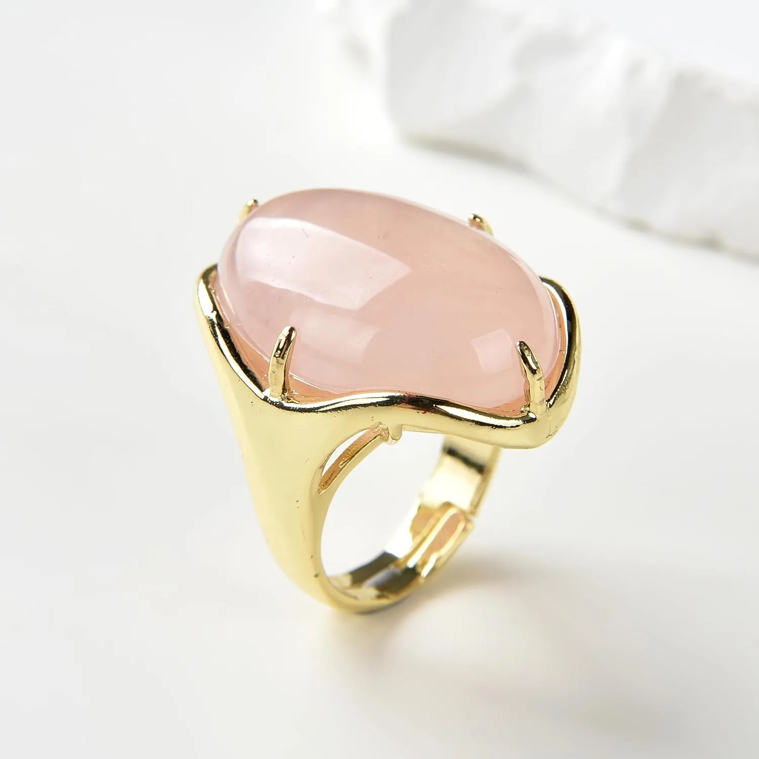 Natural Stone Adjustable Finger Rings Semi Precious Oval Shaped Gemstone Jewelry For Women Anniversary Birthday Wedding Gift