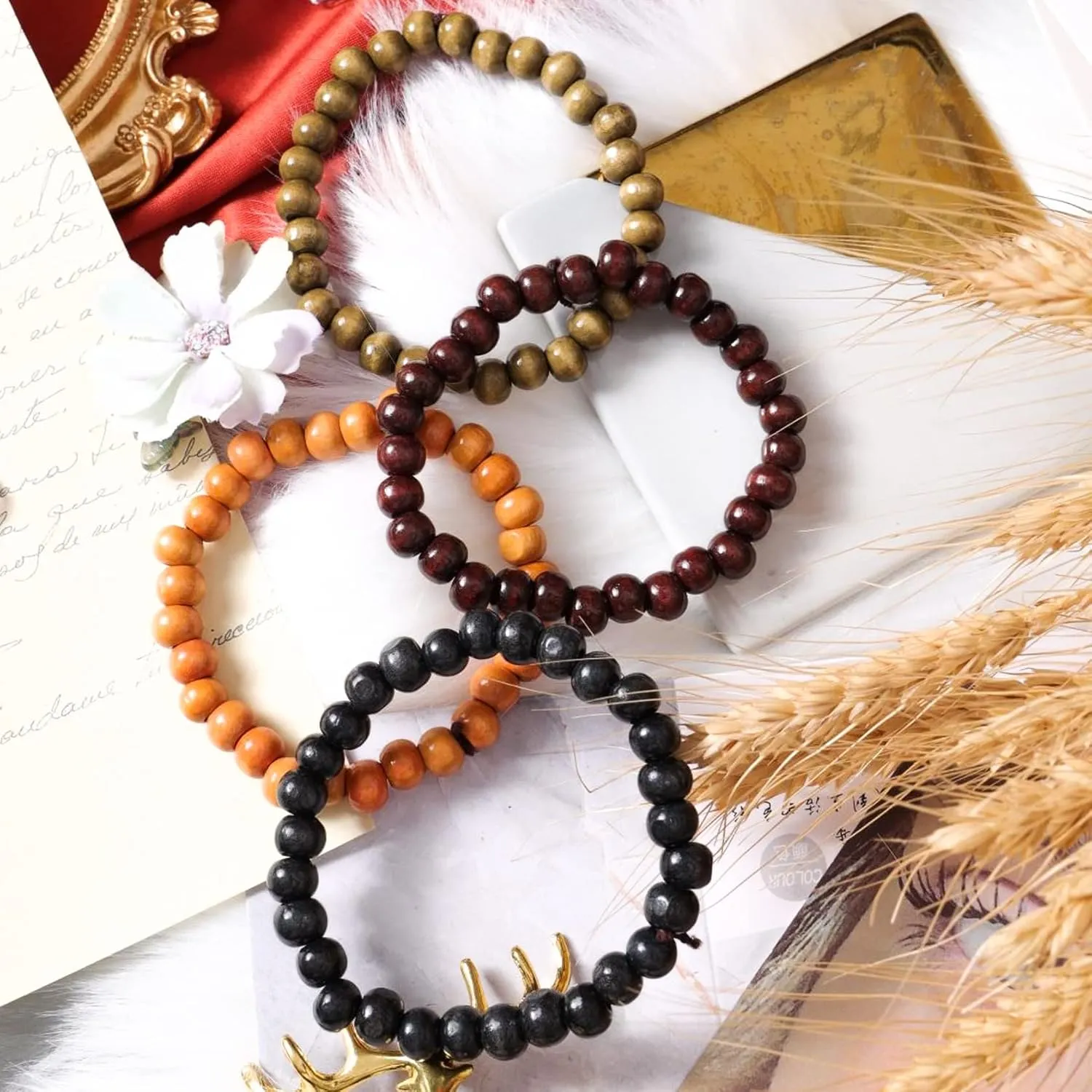 Natural Wooden Beads Bracelet for Men Women 8mm 10mm Prayer Bead Stretch Elastic Bracelets Set Essential Oil Diffuser Beaded Bangle
